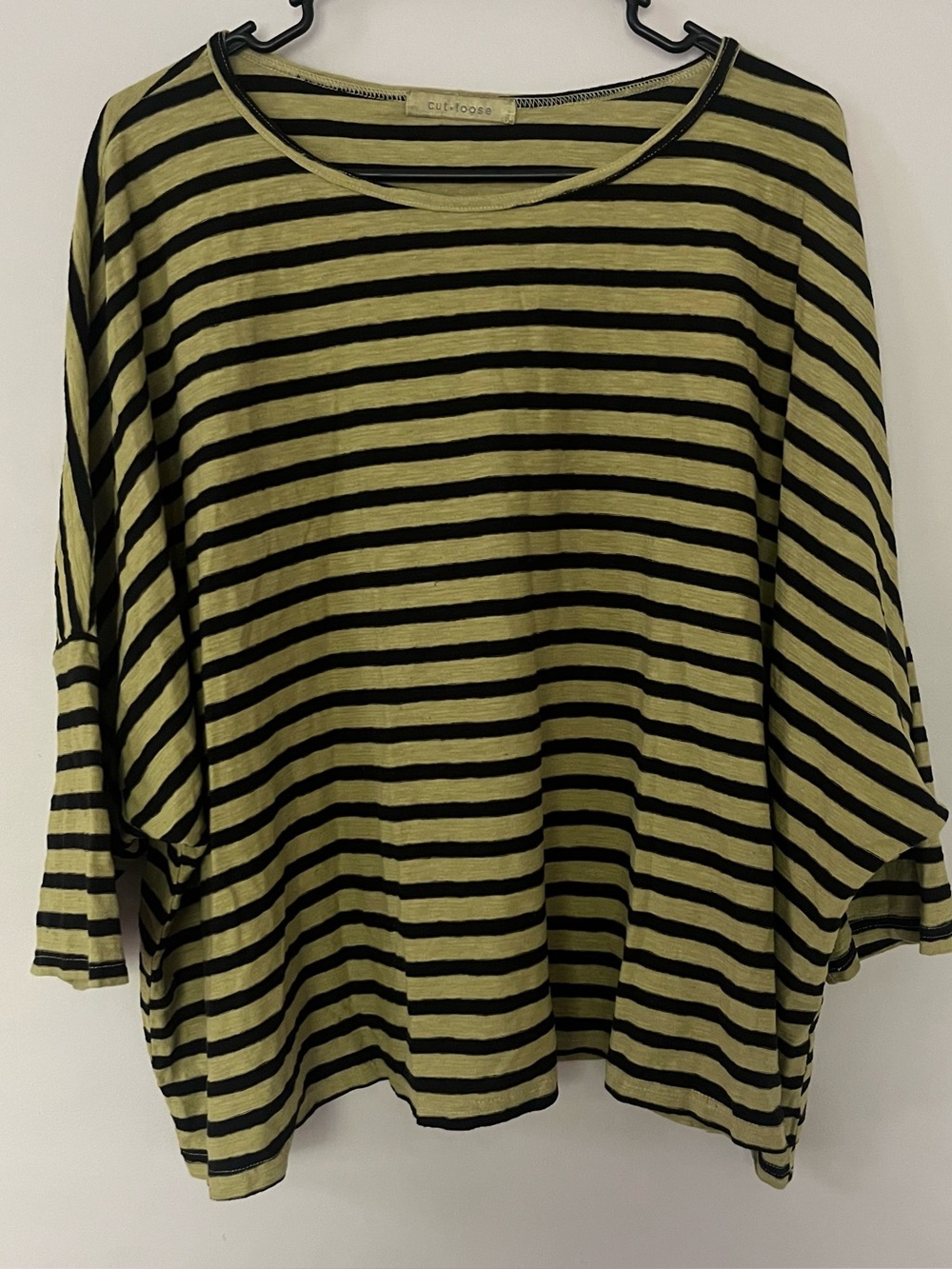 Cut Loose jersey linen blend GREEN striped crop top minimalist lagenlook OS